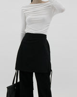 2ウェイボートネックシャーリングTシャツ / Two-way boat neck shirring t-shirt (2color)