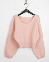 Bien off-shoulder two-way button slit V-neck long sleeve knit