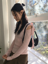 ノンデ年末風リボンスリットリブ長袖Tシャツ