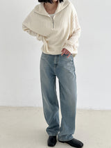 リブハーフジップアップニット / Ribbed Half Zip Up Knit (4color)