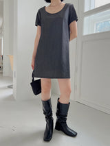 ディープUネックデニムドレス/Deep U Neck Denim Dress (2color)