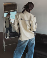 (UNISEX) ナイン 配色 レーシング レザージャケット