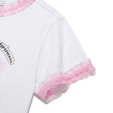 チェリーホットフィックスレースクロップTシャツ / CHERRY HOTFIX LACE CROP T-SHIRT [WHITE]