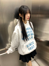 [Brushed lining] world lettering overfit hooded t-shirt