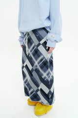 CHECK PATTERN KNIT LONG SKIRT [BLUE]
