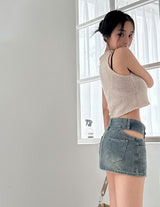 Cutting Lowrise Denim Miniskirt
