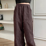 Kanji Pocket Corduroy Banding Long Wide Pants