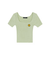 【OUTLET】SQUARE NECK RIBBED KNIT CROP TOP PALE GREEN