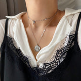 E Stainless Steel Titanium Angel Cross Layered Choker Necklace