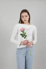 ドレープパフシャーリングTシャツ / Drape Puff Shirring T-shirt White