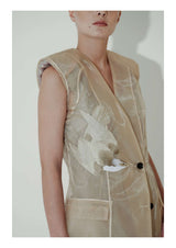 エンブロイダードブラッシュクリノリンテイラードドレス / Embroidered Blush Crinoline Tailored Dress (4464548937846)