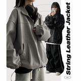 Lueing Box Fit String Leather Jumper Jacket