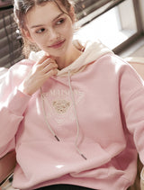 Women's Crop Bear Friends Signature Emblem Two-Tone HeavyTerry Hoodie PinkCream (FCD3TS717W)