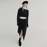 ツーボタンスリットロングスカート / TWO-TUCK BUTTON SLIT LONG SKIRT (Black)