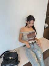 エッセンシャルオフザショルダースリーブレストップ