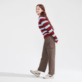 カシミアウールブレンドストライプニットプルオーバー/CASHEMERE WOOL BLENDED STRIPE KNIT PULL OVER_BURGUNDY