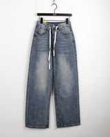 Aker string washing wide denim pants
