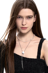 NO.478 [SILVER] CIRCLE CODE LOCK PEARL NECKLACE