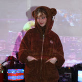パンクベアフリースジャケット / 0 1 punk bear fleece jacket - BROWN