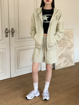 [2SET]バトルナイロンフードジップアップショーツパンツスウェットセット / [2 SET] Batol Nylon Hood Zip-Up Shorts Pants Sweat Set