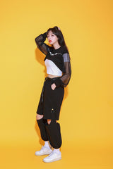 ミッションシースルークロップTシャツ/TOP(8193) motion see-through crop Tee