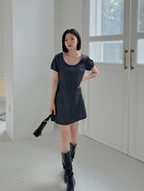 ディープUネックデニムドレス/Deep U Neck Denim Dress (2color)