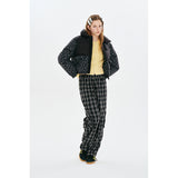 COLORING GRID PATTERN CROP DOWN JUMPER [BLACK]