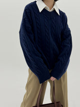 ウールビッグツイストV-ネックニット / Wool big twist V-neck knit (6color)