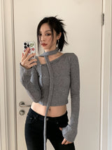 diagonal choker crop tee