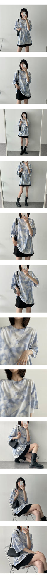 ベールタイダイプリンティングショートスリーブTシャツ / Veil tie die printing short-sleeved T-shirt