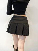 775. Sugar check black pleats mini sk (2color)