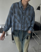 ポーニングチェッククロップカッティングシャツ
