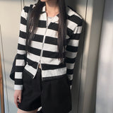 Halin striped two-way slim hoodie long-sleeved zip-up