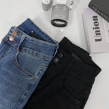 Whiskered Two-Button High Waist Skinny Jeans