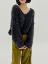 チャコールププVネックニット/Charcoal Pupu V-neck Knit
