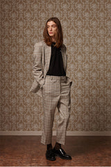 Cropped slacks - Beige check (4618141859958)