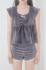 VELVET PAJAMA TOP (CHARCOAL)