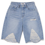 DAMAGE HALF DENIM PANTS [LIGHT BLUE]