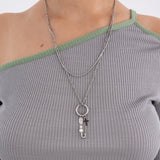 2ディファレントテクスチャーチェーンレイヤードネックレス/[Unisex] 2 different texture chain layered necklace
