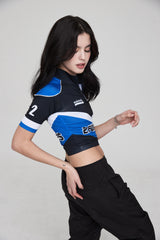 モトハーフジップアップジャージクロップトップ / MOTO HALF ZIP UP JERSEY CROP TOP BLACK