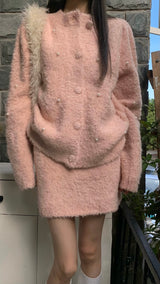 ベイビーピンクパールニットツーピース/Baby pink pearl knit two-piece