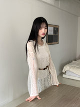 イービーボヘミアンパンチングレースミニワンピース / [Belt Set] Eevee Bohemian Punching Lace Mini Dress