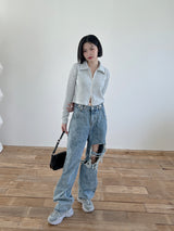 ストーンウォッシュッドスプリットデニムパンツ/no.1110 Stone Washed Split Denim Pants
