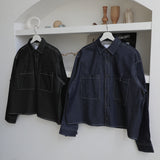 Youth Denim Crop Shirt Jacket (2color) (6674919915638)