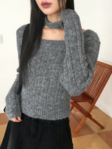 Rucle Choker Set Wool Square Neck Ribbed Knit