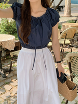 Crop Banding Short Sleeve Blouse (2color)
