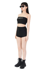 キュービックレタリングロゴチューブトップブラトップ/cubic lettering logo tube bra top (black)