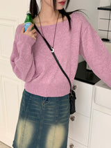 Sar Basic Boat Neck Cozy Cropped Long-Sleeved Knitwear