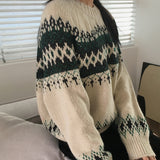 Babe ヴィンテージ スノーフレーク ノルディック ラウンド長袖ニット