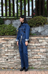 セミワイドフィットストリングポイントダークデニムパンツ/JEON SO MIN SEMI-WIDE FIT STRING POINT DARK DENIM PANTS [17708]
